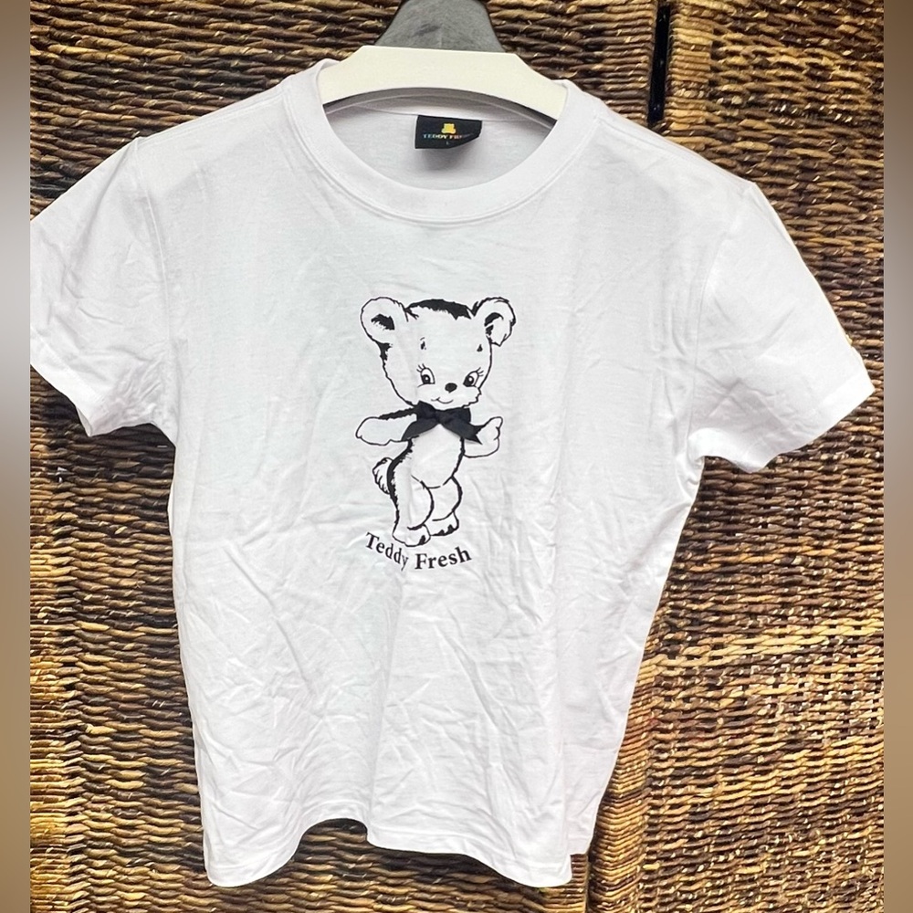 Teddy Fresh White Tee with Black Bear Design- Youth Large